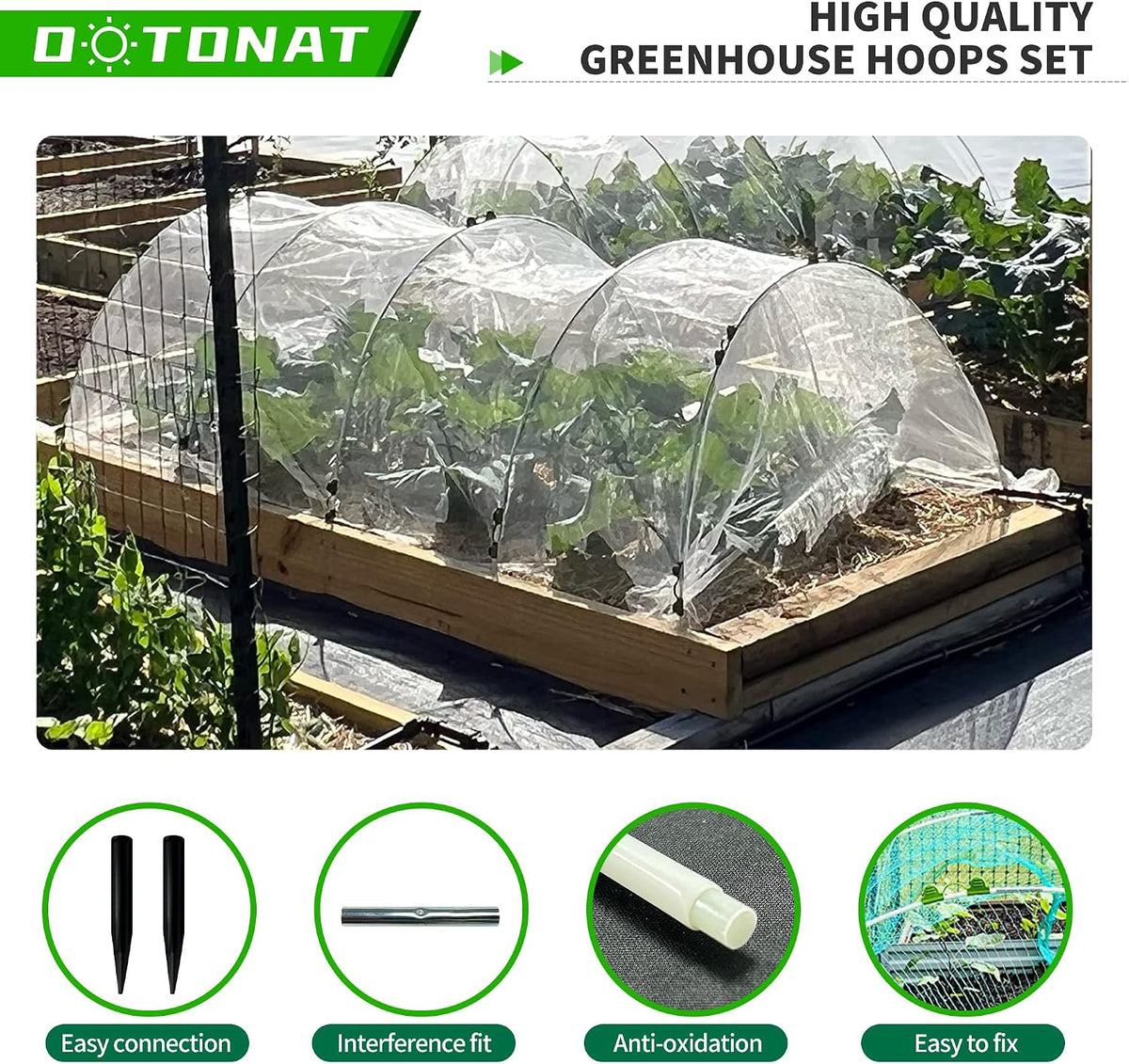 8FT Garden Hoops Grow Tunnel Kit - Rust-Free Fiberglass Frame for Raised Beds, 36pcs - DIY Plant Support for Garden Netting, Row Covers, and Greenhouse Protection