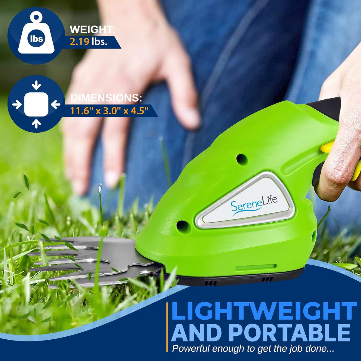 Cordless Handheld Grass Cutter Shears | Portable Lightweight Electric Hedge Shrub Trimmers | Hand Held Garden Clippers | Powered with Rechargeable 3.6V Battery | Changeable Trimmer Blades