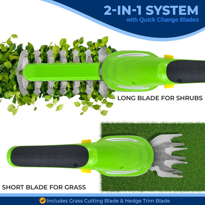 Cordless Handheld Grass Cutter Shears | Portable Lightweight Electric Hedge Shrub Trimmers | Hand Held Garden Clippers | Powered with Rechargeable 3.6V Battery | Changeable Trimmer Blades