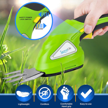 Cordless Handheld Grass Cutter Shears | Portable Lightweight Electric Hedge Shrub Trimmers | Hand Held Garden Clippers | Powered with Rechargeable 3.6V Battery | Changeable Trimmer Blades