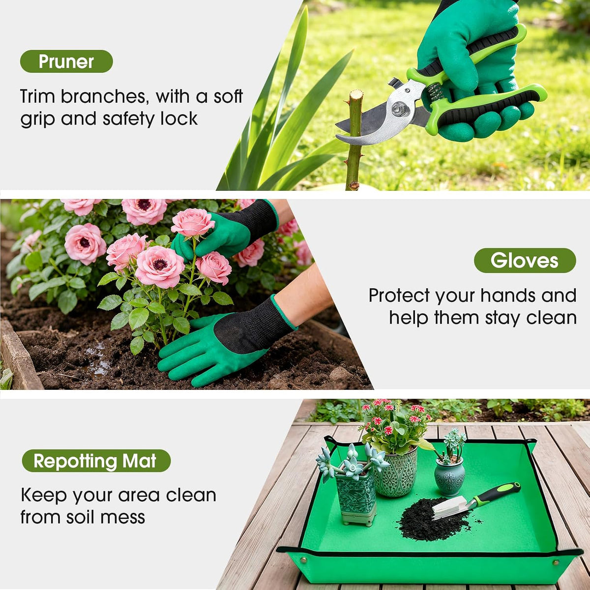 Garden Tools Set, 10 PCS Heavy Duty Gardening Hand Tools Kit, Green