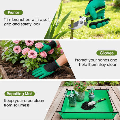 Garden Tools Set, 10 PCS Heavy Duty Gardening Hand Tools Kit, Green