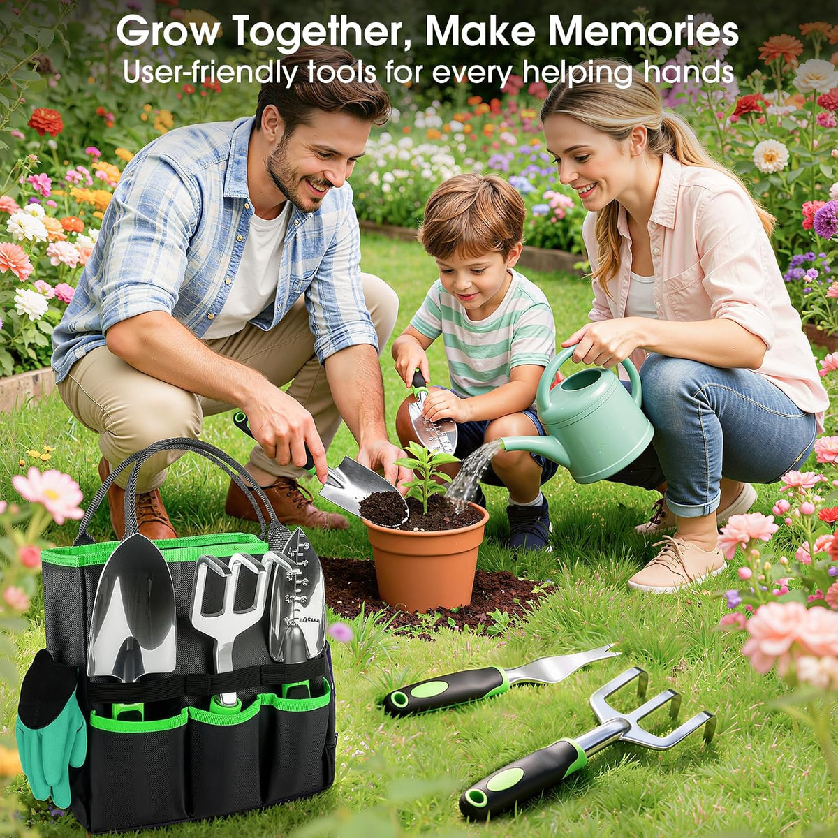 Garden Tools Set, 10 PCS Heavy Duty Gardening Hand Tools Kit, Green