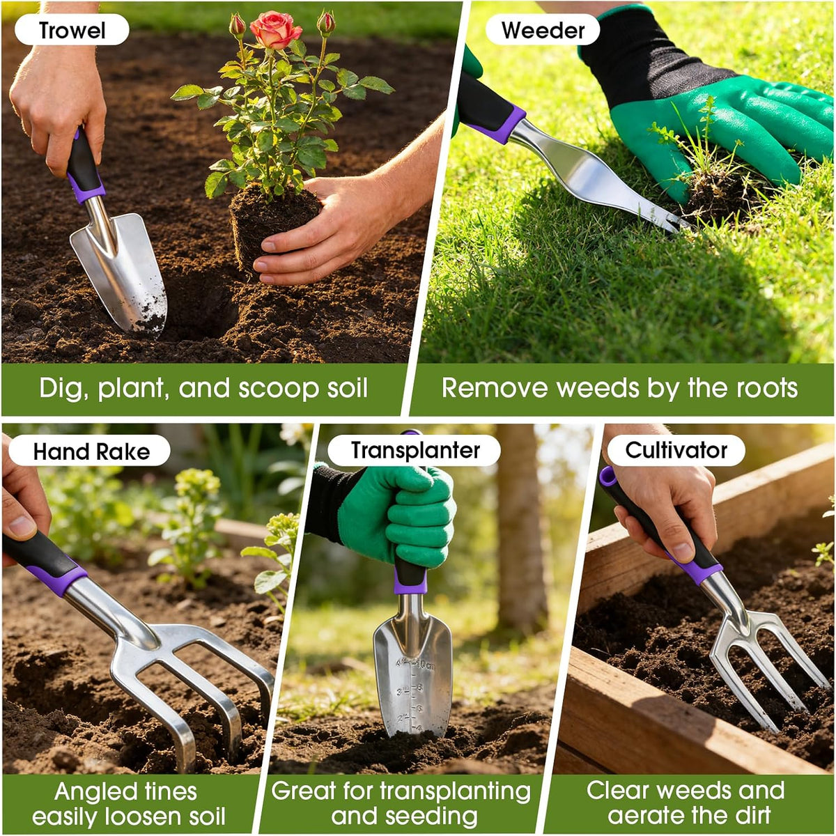 Garden Tools Set, 10 PCS Heavy Duty Gardening Hand Tools Kit, Green