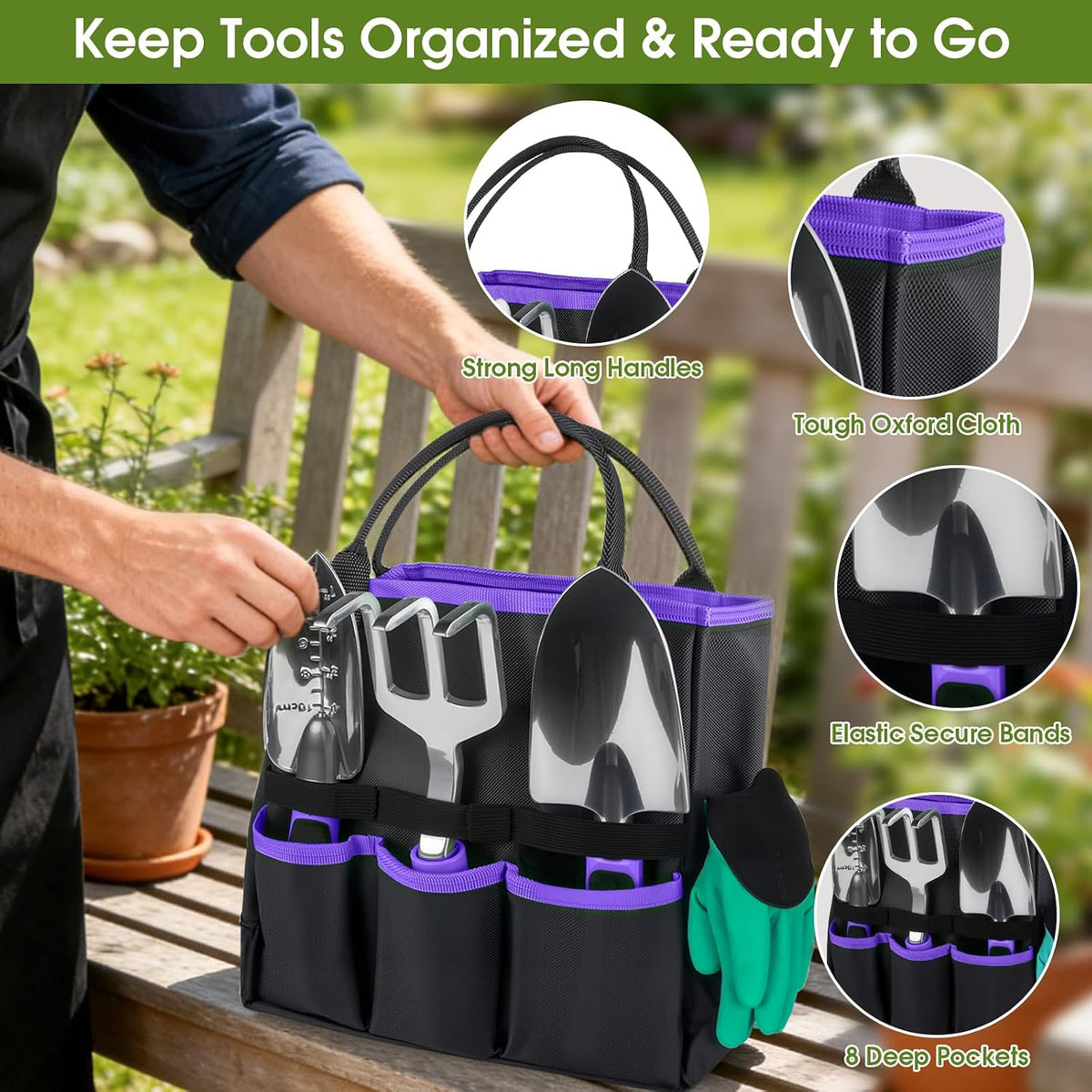 Garden Tools Set, 10 PCS Heavy Duty Gardening Hand Tools Kit, Green