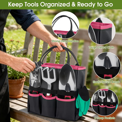 Garden Tools Set, 10 PCS Heavy Duty Gardening Hand Tools Kit, Green