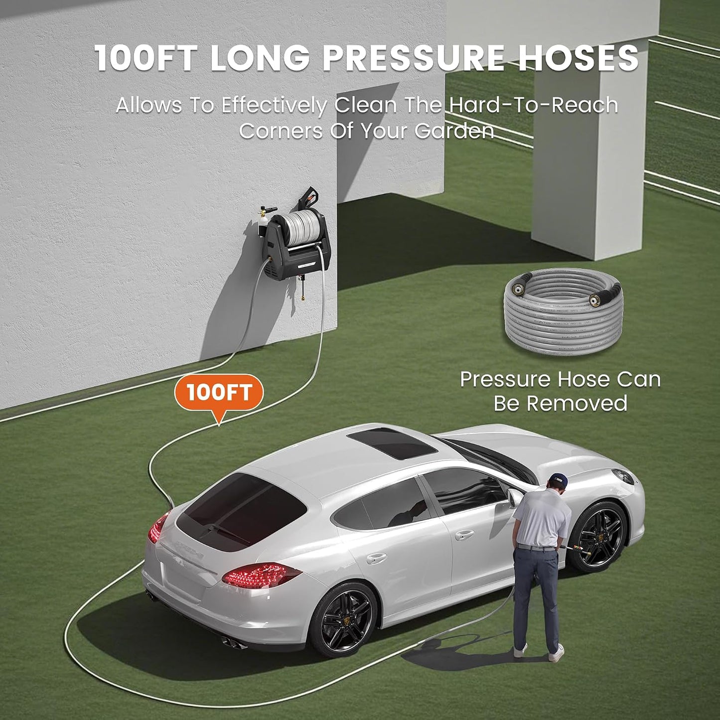 Retractable Wall Mounted Pressure Washer Plus with 100FT Hose