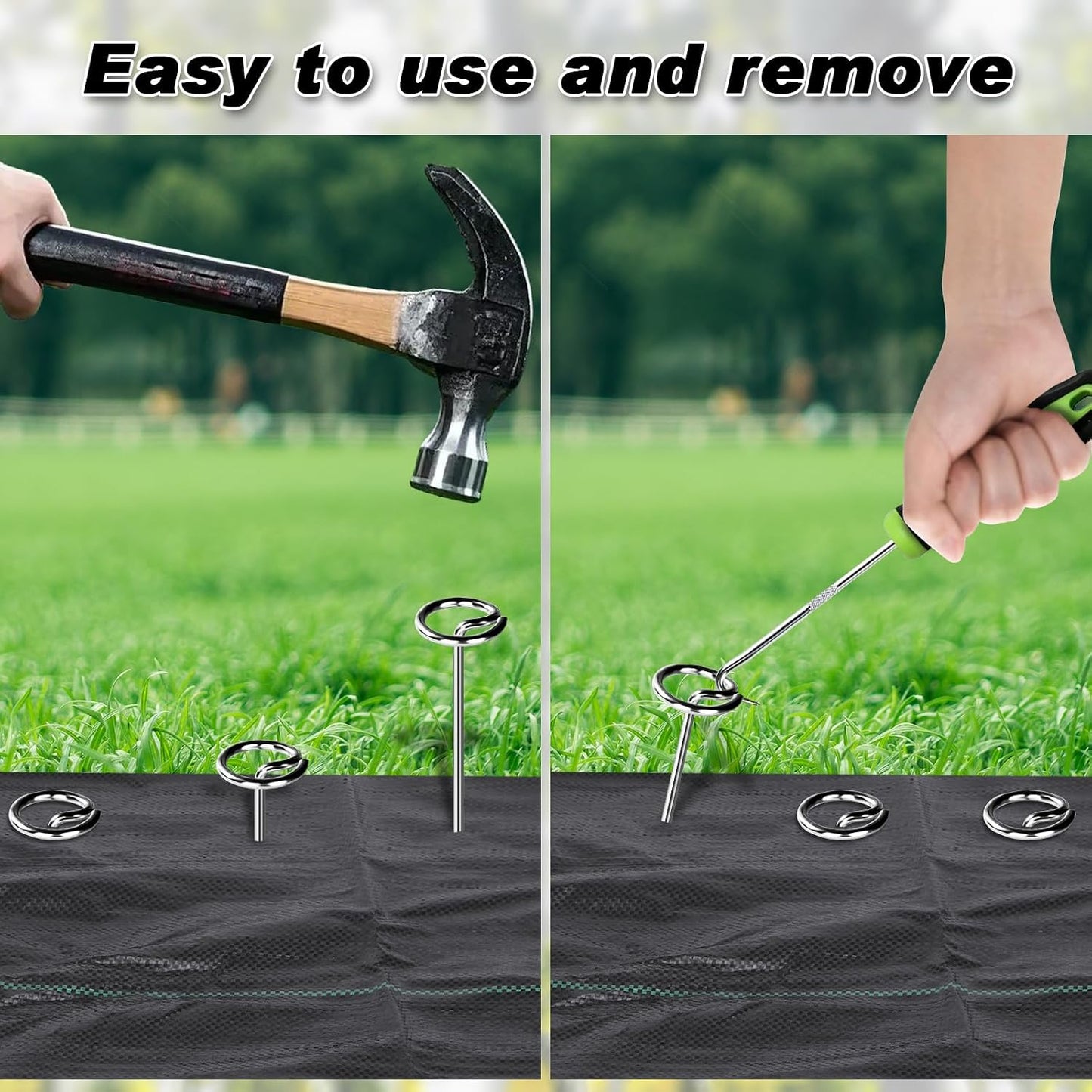 Heavy Duty Landscape Fabric Pins 8 Gauge 60 Pack with Pick Hook, 6 Inch Galvanized Round Head Garden Stakes for Weed Barrier Fabric, Turf, Sod, Tent, Garden Edging & Hard Soil