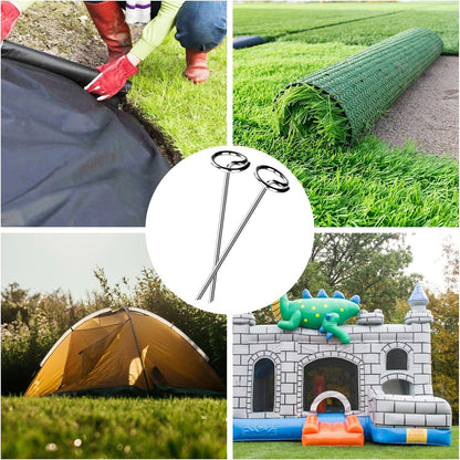 Heavy Duty Landscape Fabric Pins 8 Gauge 60 Pack with Pick Hook, 6 Inch Galvanized Round Head Garden Stakes for Weed Barrier Fabric, Turf, Sod, Tent, Garden Edging & Hard Soil