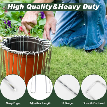 Heavy Duty Landscape Fabric Pins 8 Gauge 60 Pack with Pick Hook, 6 Inch Galvanized Round Head Garden Stakes for Weed Barrier Fabric, Turf, Sod, Tent, Garden Edging & Hard Soil