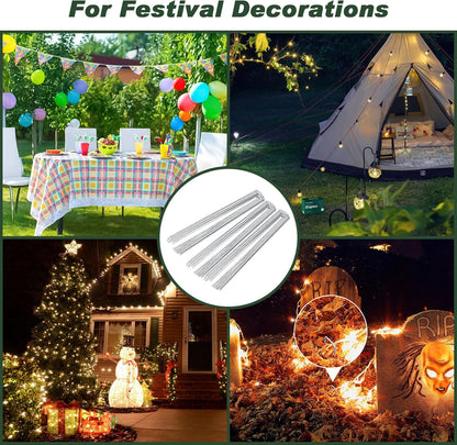 Heavy Duty Landscape Fabric Pins 8 Gauge 60 Pack with Pick Hook, 6 Inch Galvanized Round Head Garden Stakes for Weed Barrier Fabric, Turf, Sod, Tent, Garden Edging & Hard Soil
