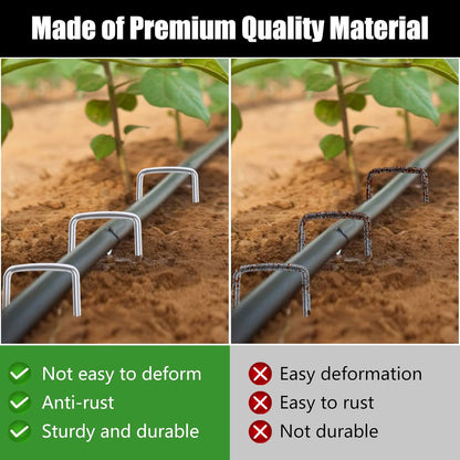 Heavy Duty Landscape Fabric Pins 8 Gauge 60 Pack with Pick Hook, 6 Inch Galvanized Round Head Garden Stakes for Weed Barrier Fabric, Turf, Sod, Tent, Garden Edging & Hard Soil