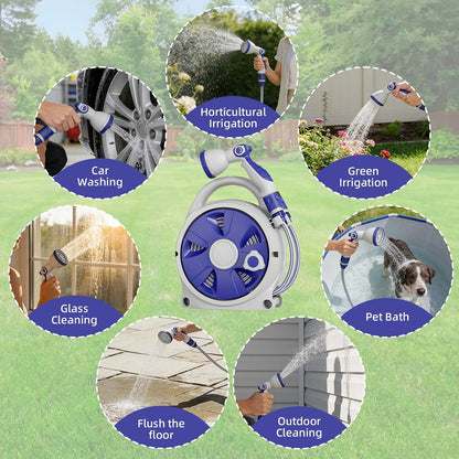 Retractable Garden Hose Reel 1/2 Inch x 50 FT | Heavy Duty Rewind Wall Mount Hose Holder with 10-Pattern Spray Nozzle for Garden Watering, Car & Boat Washing, Pet Cleaning