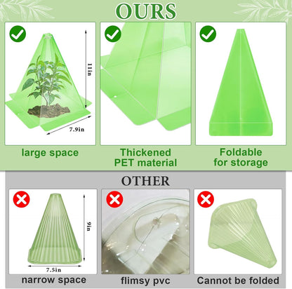 Reusable Plastic Garden Cloches, 7.8" x 11" Mini Greenhouse, 1.2mm Thick Clear Bell Covers with Metal Stakes Against Sun, Frost, Snails, Plant Protector (40pcs-Green)