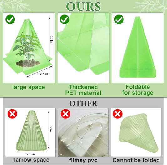 Reusable Plastic Garden Cloches, 7.8" x 11" Mini Greenhouse, 1.2mm Thick Clear Bell Covers with Metal Stakes Against Sun, Frost, Snails, Plant Protector (40pcs-Green)