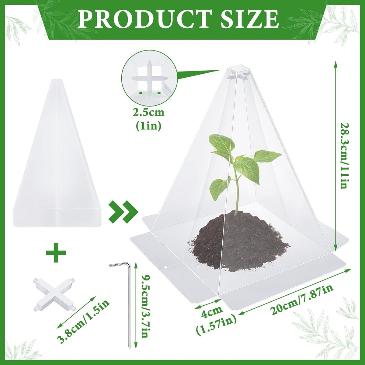 Reusable Plastic Garden Cloches, 7.8" x 11" Mini Greenhouse, 1.2mm Thick Clear Bell Covers with Metal Stakes Against Sun, Frost, Snails, Plant Protector (40pcs-Green)