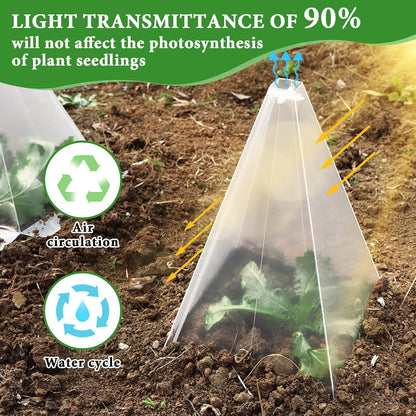 Reusable Plastic Garden Cloches, 7.8" x 11" Mini Greenhouse, 1.2mm Thick Clear Bell Covers with Metal Stakes Against Sun, Frost, Snails, Plant Protector (40pcs-Green)
