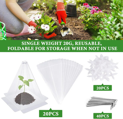 Reusable Plastic Garden Cloches, 7.8" x 11" Mini Greenhouse, 1.2mm Thick Clear Bell Covers with Metal Stakes Against Sun, Frost, Snails, Plant Protector (40pcs-Green)