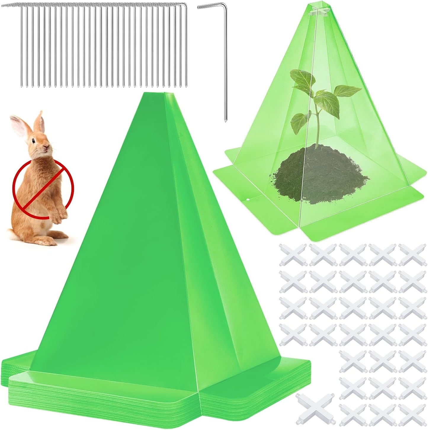 Reusable Plastic Garden Cloches, 7.8" x 11" Mini Greenhouse, 1.2mm Thick Clear Bell Covers with Metal Stakes Against Sun, Frost, Snails, Plant Protector (40pcs-Green)