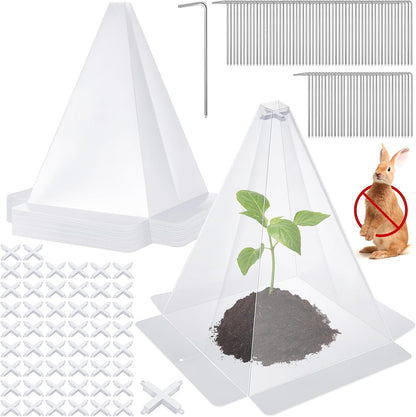 Reusable Plastic Garden Cloches, 7.8" x 11" Mini Greenhouse, 1.2mm Thick Clear Bell Covers with Metal Stakes Against Sun, Frost, Snails, Plant Protector (40pcs-Green)