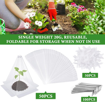 Reusable Plastic Garden Cloches, 7.8" x 11" Mini Greenhouse, 1.2mm Thick Clear Bell Covers with Metal Stakes Against Sun, Frost, Snails, Plant Protector (40pcs-Green)