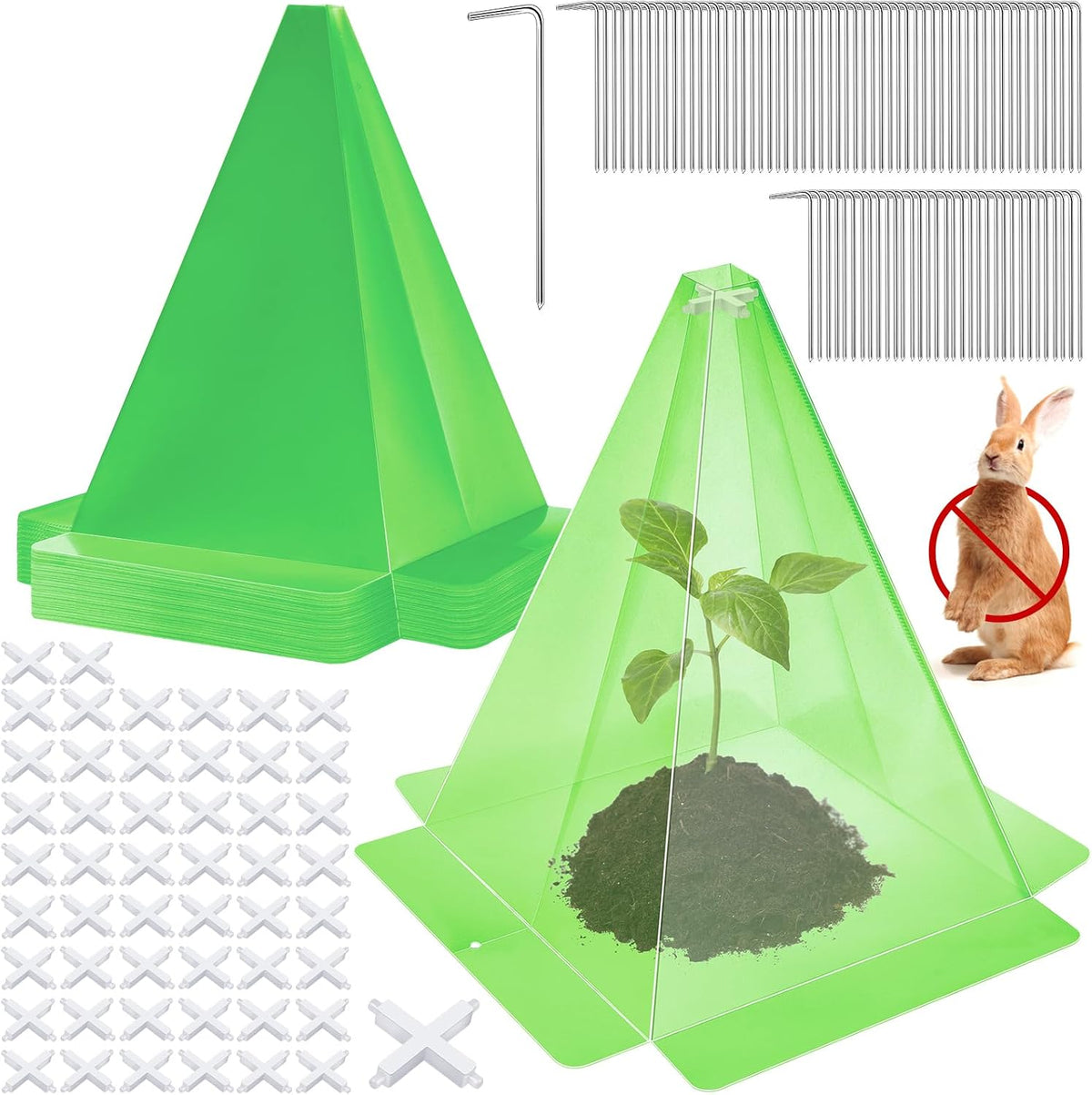 Reusable Plastic Garden Cloches, 7.8" x 11" Mini Greenhouse, 1.2mm Thick Clear Bell Covers with Metal Stakes Against Sun, Frost, Snails, Plant Protector (40pcs-Green)