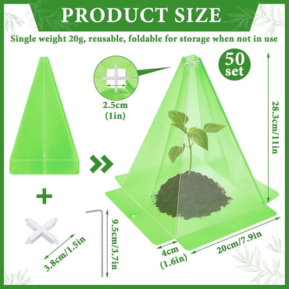 Reusable Plastic Garden Cloches, 7.8" x 11" Mini Greenhouse, 1.2mm Thick Clear Bell Covers with Metal Stakes Against Sun, Frost, Snails, Plant Protector (40pcs-Green)