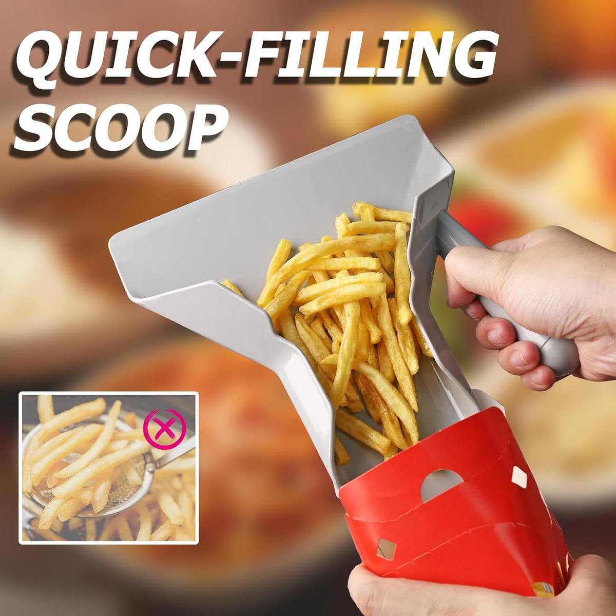 Polycarbonate French Fry Popcorn Scoop, Right Handle