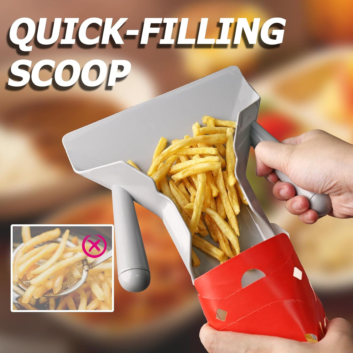 Polycarbonate French Fry Popcorn Scoop, Right Handle