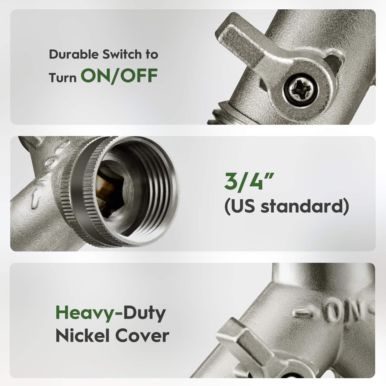 Garden Hose Splitter, Nickel Plated Solid Brass 2 Way Tap, Heavy Duty Y Way Hose Splitter, 3/4" Hose Tap Connector, 100% Metal Outdoor Garden Hose Splitter, Hose Spigot Adapter with 2 Valves
