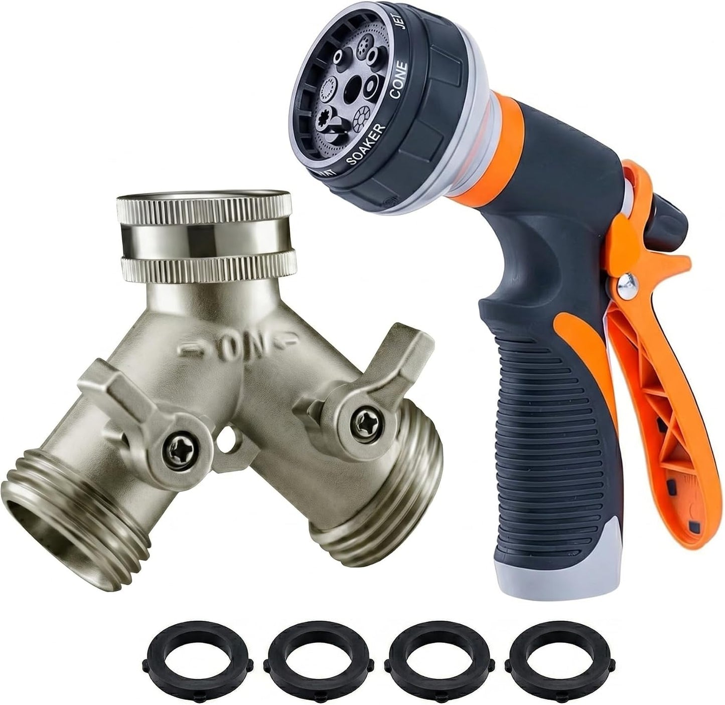 Garden Hose Splitter, Nickel Plated Solid Brass 2 Way Tap, Heavy Duty Y Way Hose Splitter, 3/4" Hose Tap Connector, 100% Metal Outdoor Garden Hose Splitter, Hose Spigot Adapter with 2 Valves