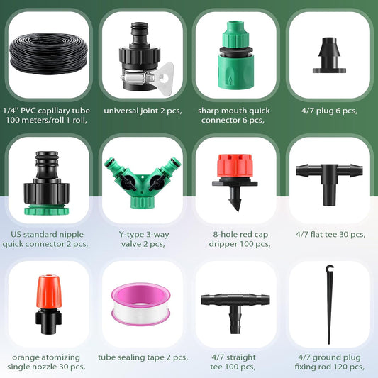 328 ft Drip Irrigation System Kit with 1/4 Inch Tubing