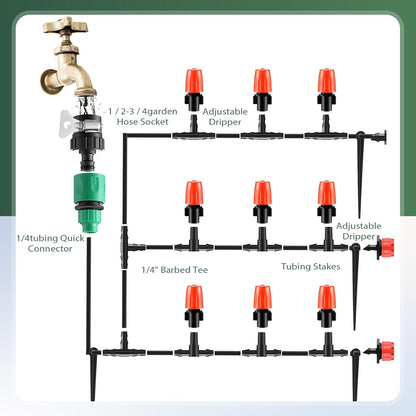 328 ft Drip Irrigation System Kit with 1/4 Inch Tubing
