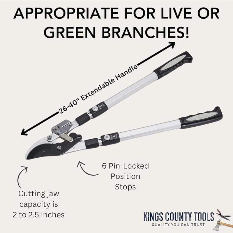26"-40" Extendable Bypass Lopper, Double Ratcheting Heavy-Duty Tree Trimmer with Long Telescopic Handles