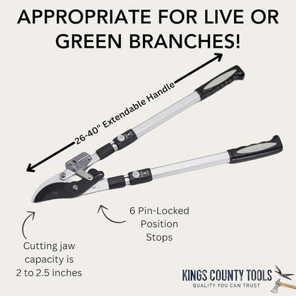 26"-40" Extendable Bypass Lopper, Double Ratcheting Heavy-Duty Tree Trimmer with Long Telescopic Handles