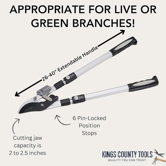 26"-40" Extendable Bypass Lopper, Double Ratcheting Heavy-Duty Tree Trimmer with Long Telescopic Handles