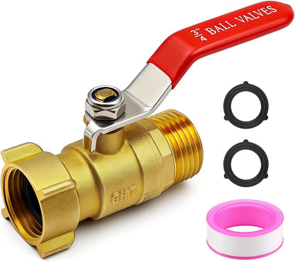 Hose Splitter 2 Way Heavy Duty, 3/4 Inch GHT Thread Y Valve Connector with Stainless Steel Long Handle, Full Flow Garden Brass Hose Splitter for Outdoor Watering, Irrigation, Washing
