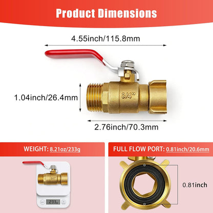 Hose Splitter 2 Way Heavy Duty, 3/4 Inch GHT Thread Y Valve Connector with Stainless Steel Long Handle, Full Flow Garden Brass Hose Splitter for Outdoor Watering, Irrigation, Washing