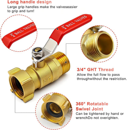 Hose Splitter 2 Way Heavy Duty, 3/4 Inch GHT Thread Y Valve Connector with Stainless Steel Long Handle, Full Flow Garden Brass Hose Splitter for Outdoor Watering, Irrigation, Washing