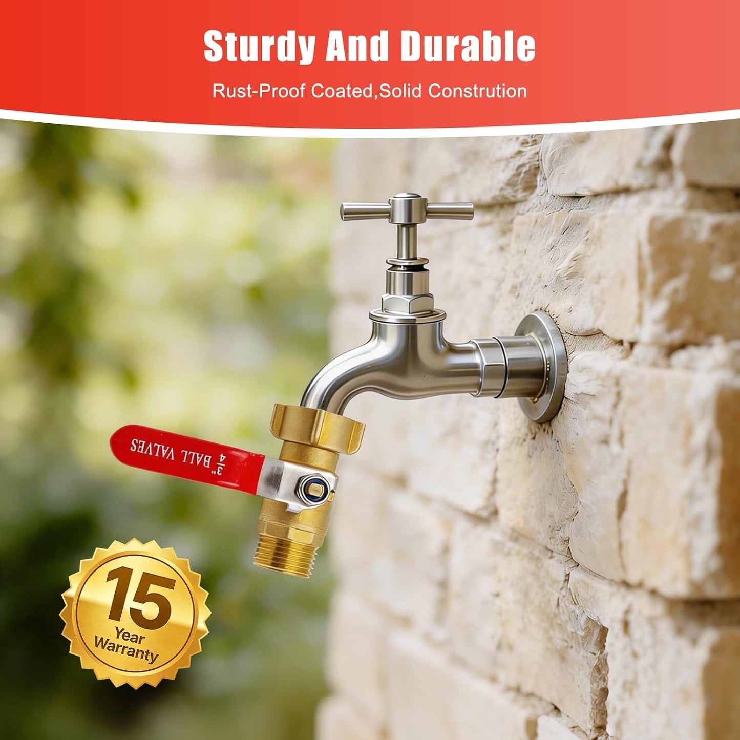 Hose Splitter 2 Way Heavy Duty, 3/4 Inch GHT Thread Y Valve Connector with Stainless Steel Long Handle, Full Flow Garden Brass Hose Splitter for Outdoor Watering, Irrigation, Washing