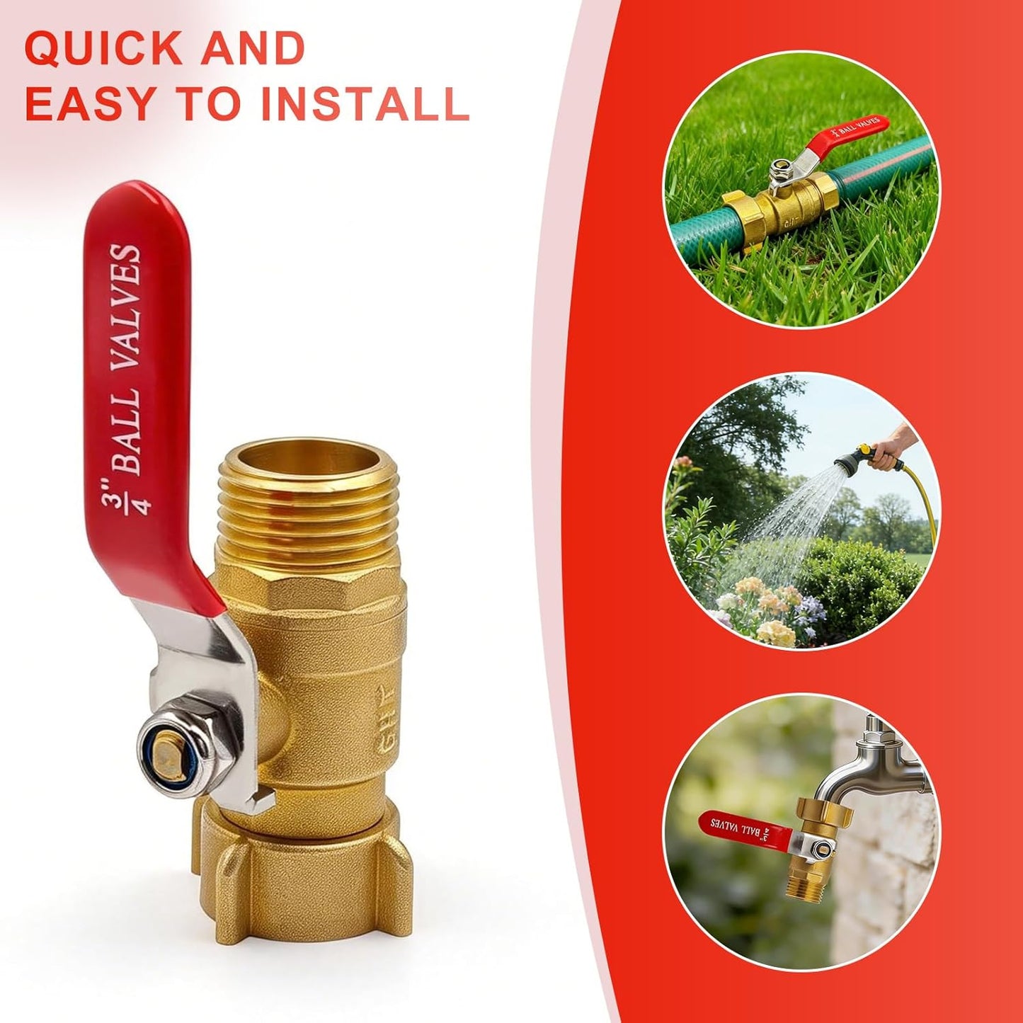 Hose Splitter 2 Way Heavy Duty, 3/4 Inch GHT Thread Y Valve Connector with Stainless Steel Long Handle, Full Flow Garden Brass Hose Splitter for Outdoor Watering, Irrigation, Washing