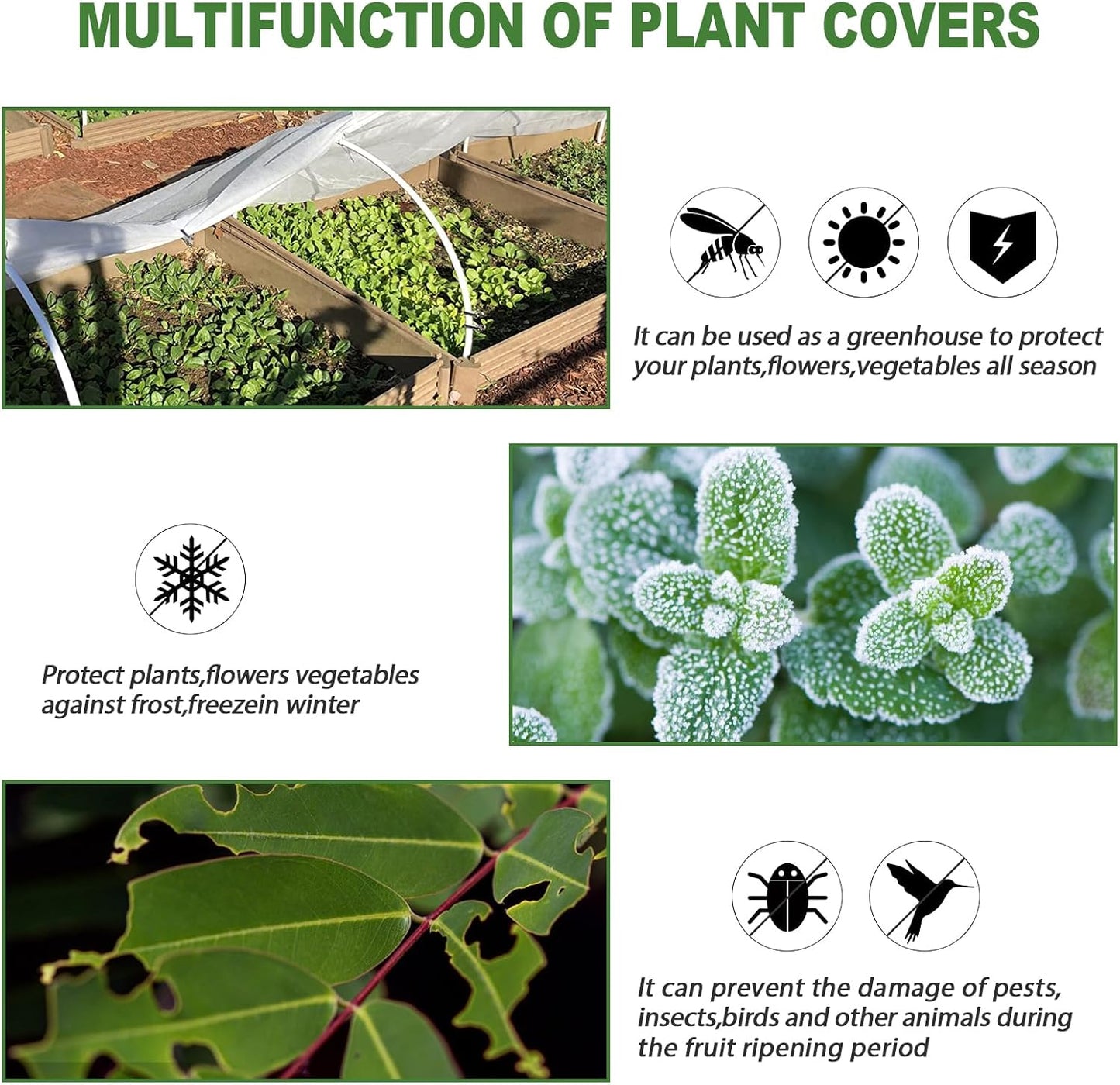 Plant Covers Bird Insect Protection,10FT x 16FT Greenhouse Cover and Garden Netting for Plants, Vegetables,Fleece Floating Row Cover for Cold Winter Weather,Garden Frost Sun Pest Protection
