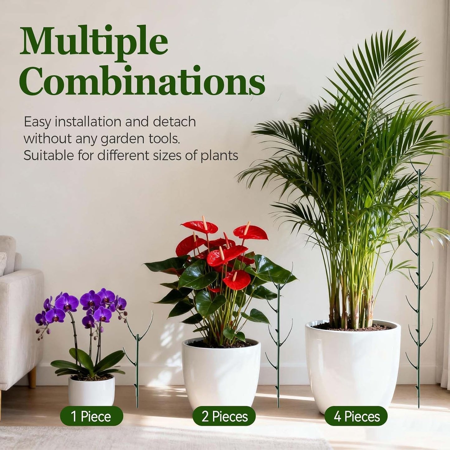 10 Packs Stackable Monstera Plant Support Stakes for Small Potted Plants