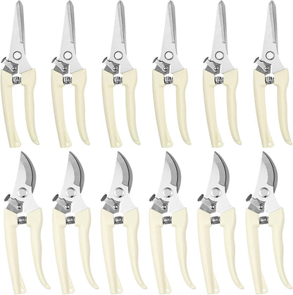 12 Pcs Garden Shears Flower Scissors Pruning Shears Floral Garden Clippers Hand Pruners Branch Cutter Gardening Tools for Plants Cutting, Trimming, Fruits Picking(Bypass, Straight)