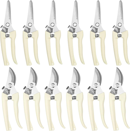 12 Pcs Garden Shears Flower Scissors Pruning Shears Floral Garden Clippers Hand Pruners Branch Cutter Gardening Tools for Plants Cutting, Trimming, Fruits Picking(Bypass, Straight)