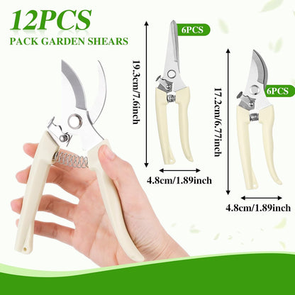 12 Pcs Garden Shears Flower Scissors Pruning Shears Floral Garden Clippers Hand Pruners Branch Cutter Gardening Tools for Plants Cutting, Trimming, Fruits Picking(Bypass, Straight)