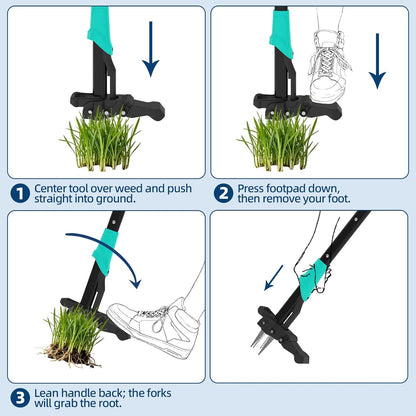 40" Long Handle Stand Up Weed Puller - 4-Claw with Ejector Gardening Hand Weeding Tool Easy-Eject Easily Remove Weeds Without Bending, Pulling, or Kneeling.