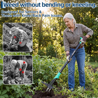 40" Long Handle Stand Up Weed Puller - 4-Claw with Ejector Gardening Hand Weeding Tool Easy-Eject Easily Remove Weeds Without Bending, Pulling, or Kneeling.