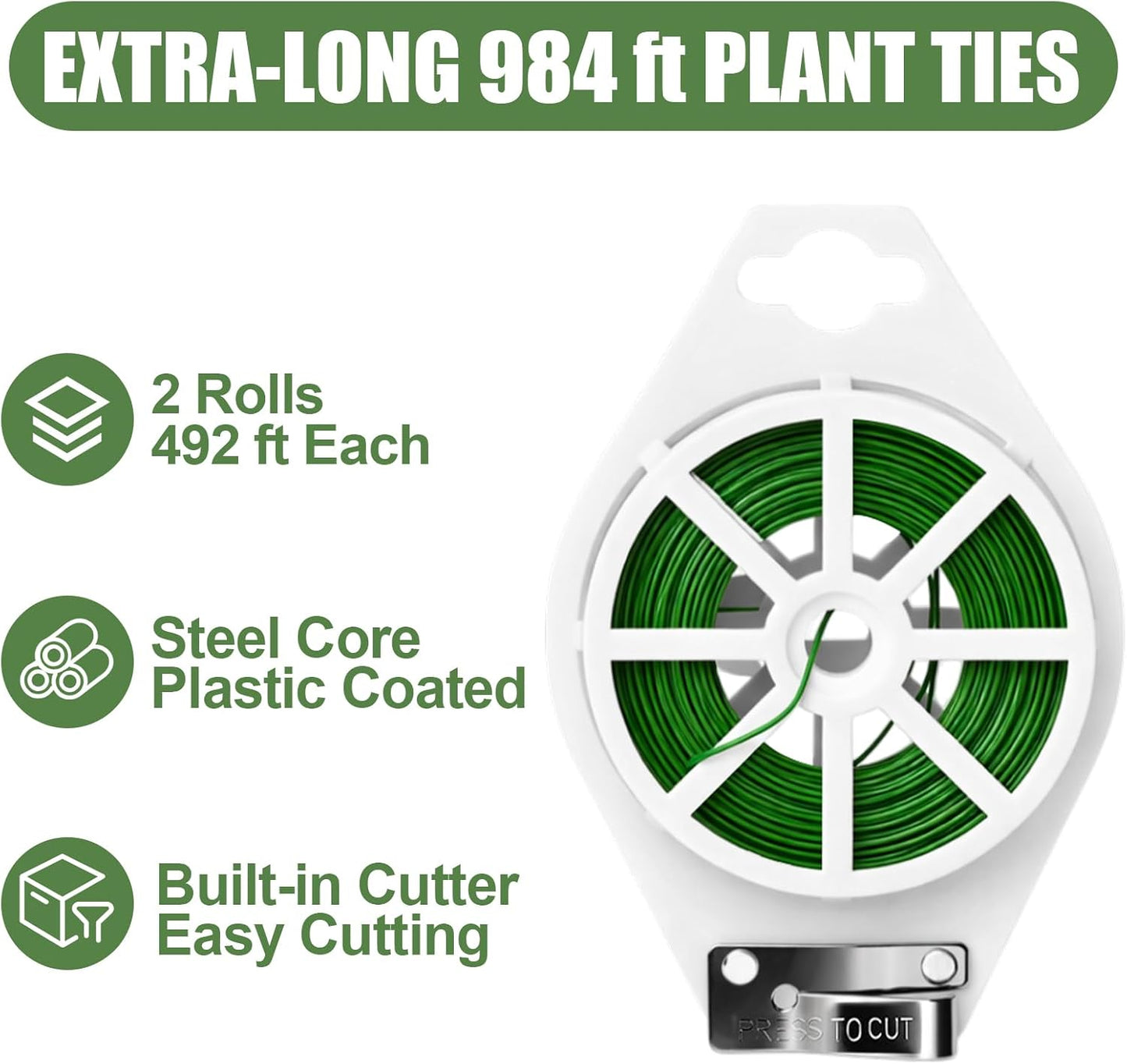 984FT Total (2 Rolls, 492FT Each) Garden Twist Ties with Cutter, Plant Ties for Tomatoes & Vines, Reusable Garden Ties for Gardening, Cable Management & Home Organization