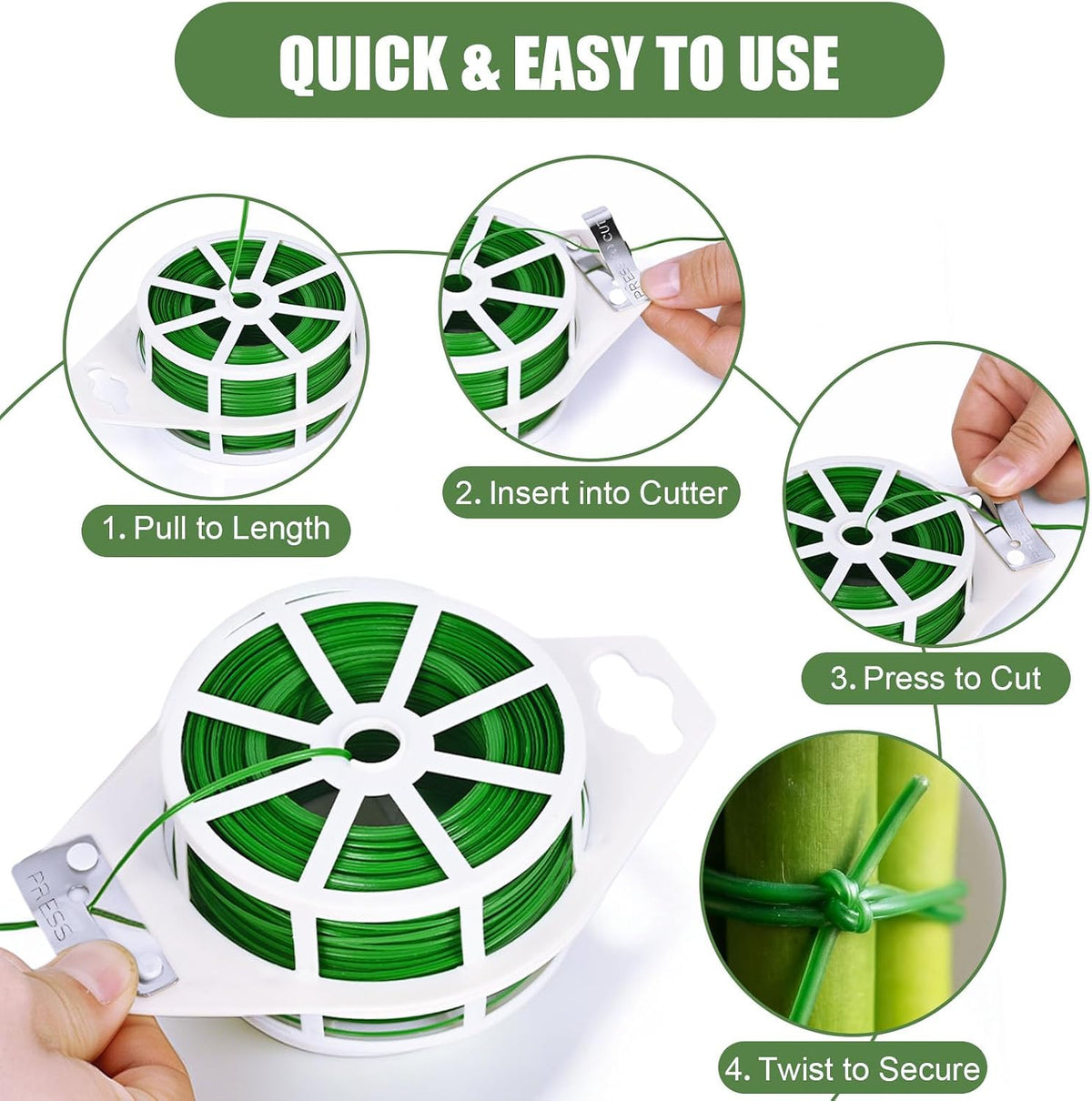 984FT Total (2 Rolls, 492FT Each) Garden Twist Ties with Cutter, Plant Ties for Tomatoes & Vines, Reusable Garden Ties for Gardening, Cable Management & Home Organization